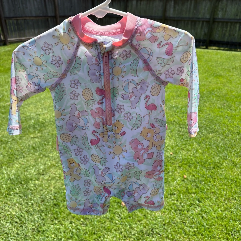 Care Bears baby one piece swim rash guard 3-6 months VGUC Preowned Ruffle Butt